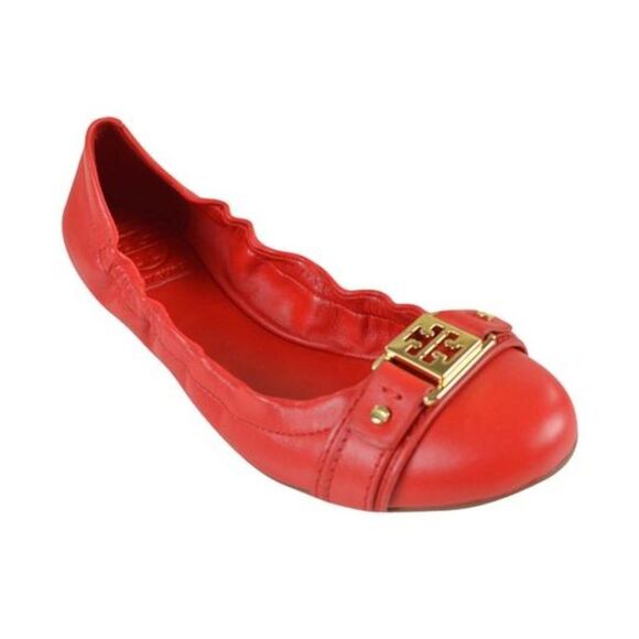 Tory Burch Ambrose Leahter Balleria Ballet Flats 8 Orange - Picture 3 of 6